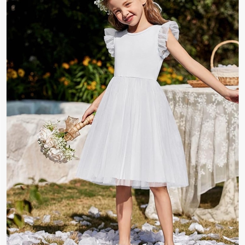 🩵NWT Amazon White Sleeveless Ruffled Dress